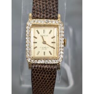 Vintage Geneve 17 Jewel Swiss Watch Women's Wind Up Rhinestone Petite 6"